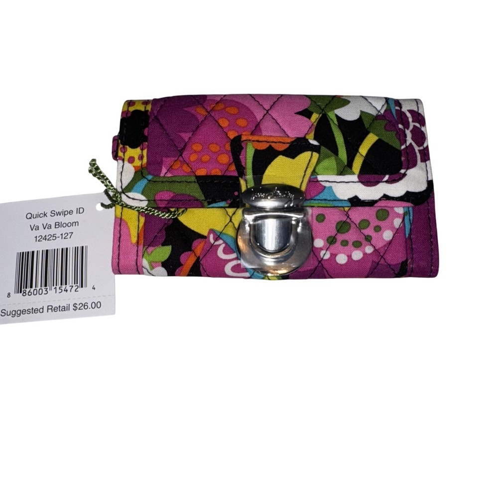 Vera Bradley Quick Swipe ID Wallet Womens‎ Va Va Bloom Floral Pink Key Ring NWT